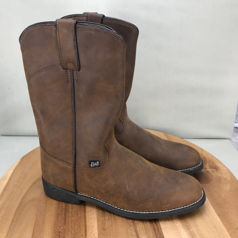 Justin Basics Brown Pull On Western Cowboy Boots Womens 8 C Mid Calf
